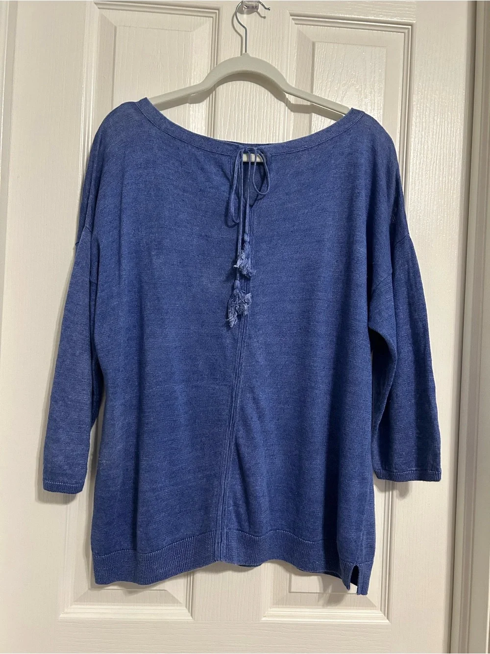 Talbots Blue Scoop Neck Lightweight Sweater with Tassel Tie Back
